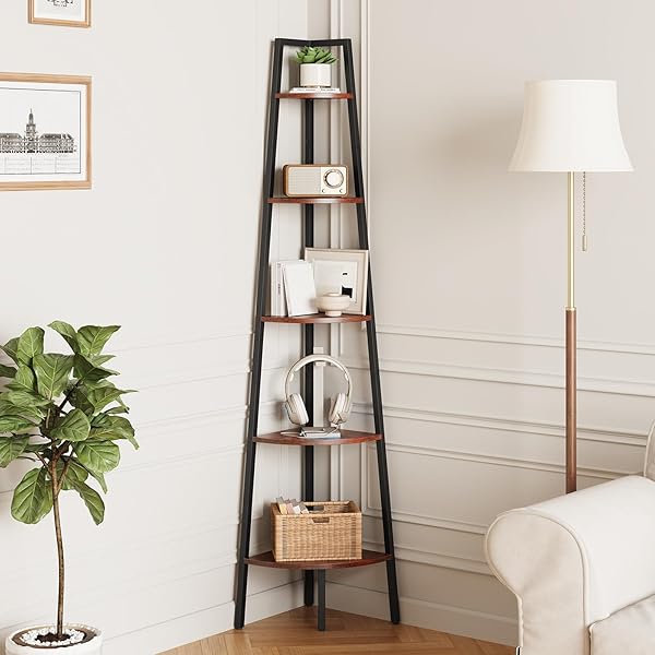 YOOBURE CORNER SHELF, 5-TIER CORNER BOOKSHELF WITH METAL...