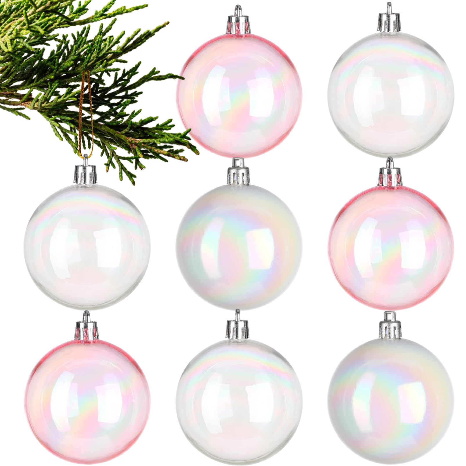 Homoyoyo 12Pcs Iridescent Christmas Balls,Clear Bubble Ornaments Balls Xmas Tree DIY Hanging Ball for Party Decor