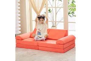 jela Kids Couch Large, Floor Sofa Modular Funiture for Kids Adults, Playhouse Play Set for Toddlers Babies, Modular Foam Play Couch Indoor Outdoor (56.7"x28.3"x17.3", Coral)