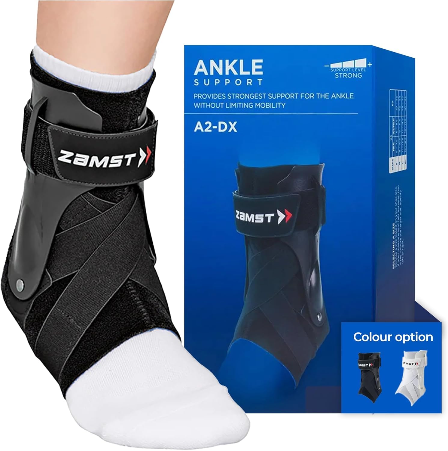 Zamst A2-DX Black Ankle Brace for Sports - Breathable Sports Ankle Support for Men and Women with Guard Stabilisers for High-Grade Ankle Sprain - Left, XLarge