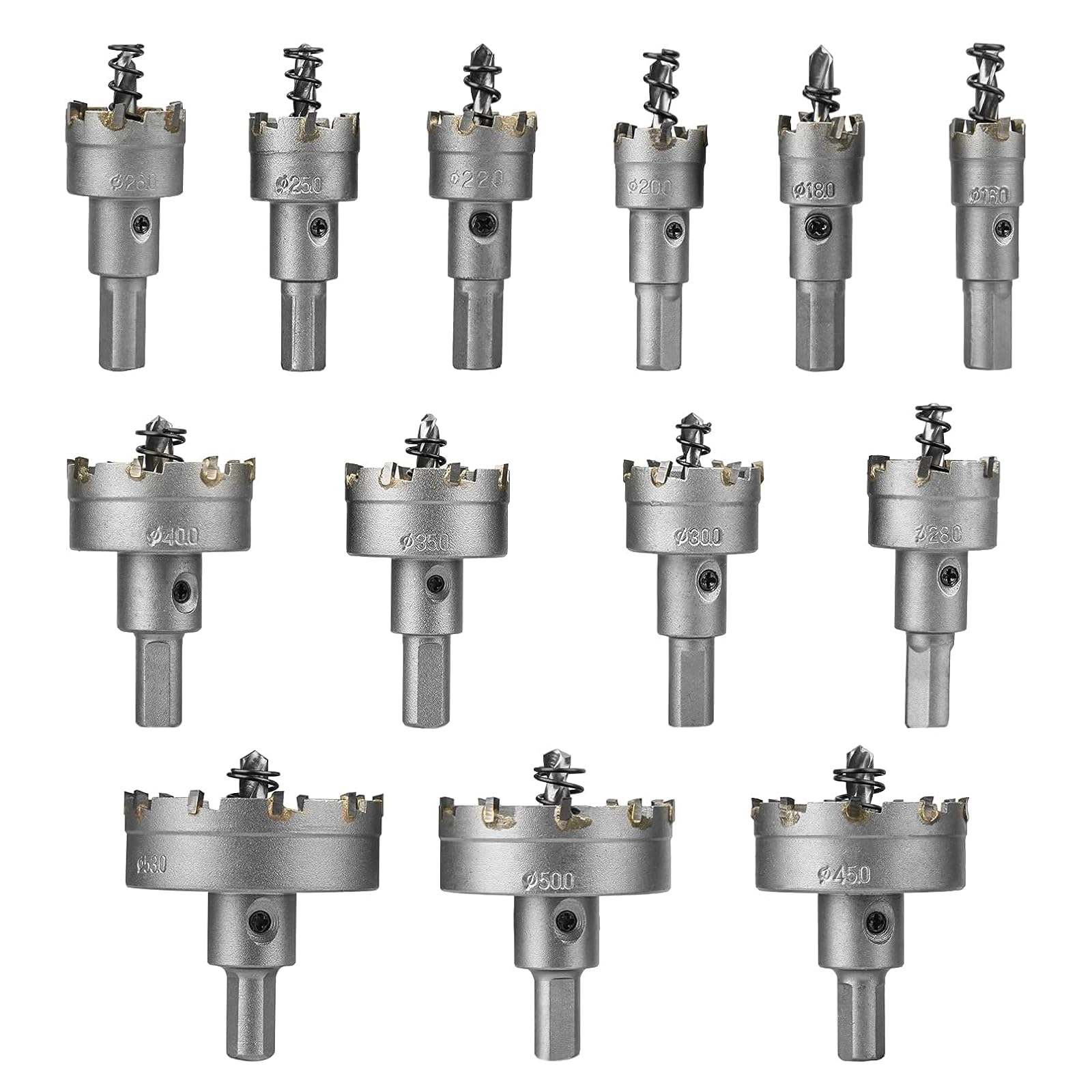 Hole Saw Set, SROL 13-Piece Multiple-Tooth Hole Saw Set Hole Saw Drill TCT Carbide Alloy Stainless Steel Metal Drill Bit Drill Bit Cylindrical Hole Drill Bolt Circle Saw 16 mm - 53 mm in Retail Packing Boxes