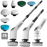 Depcler Electric Spin Scrubber with 4000mAh Battery, 380-500 RPM, 8 Replaceable Brush Heads, Adjustable Handle for Bathroom, 