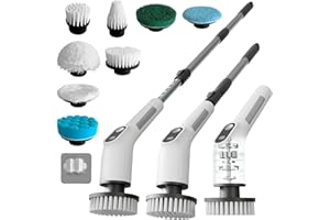 Depcler Electric Spin Scrubber with 4000mAh Battery, 380-500 RPM, 8 Replaceable Brush Heads, Adjustable Handle for Bathroom, 