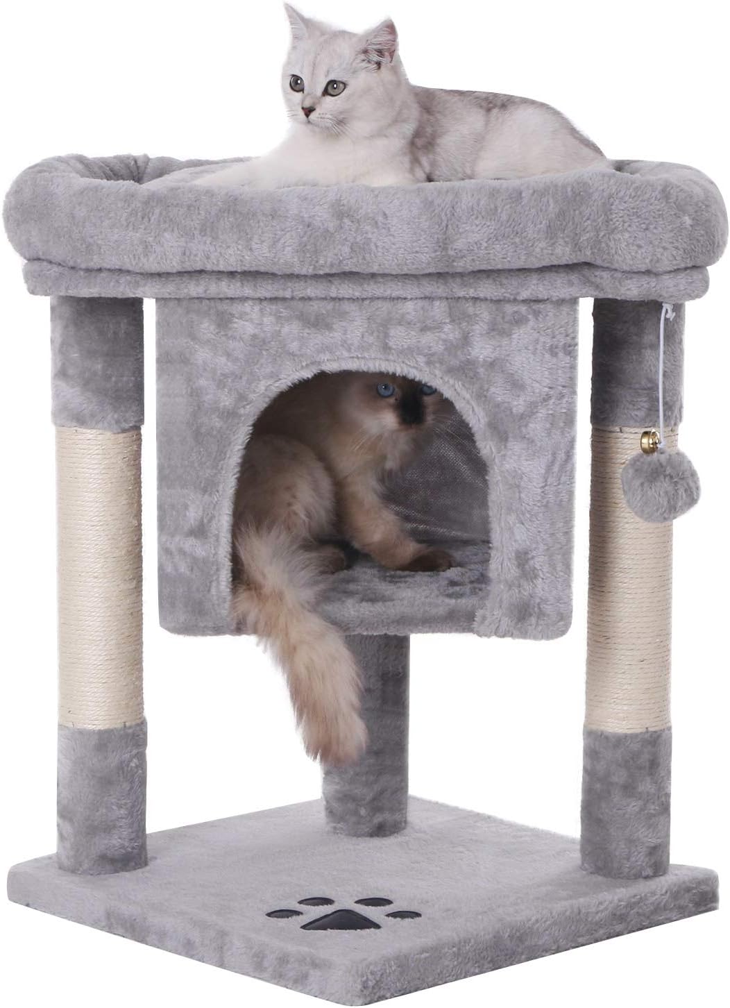 BEWISHOME Cat Tree Cat House Cat Condo with Sisal Scratching Posts, Plush Perch, Cat Tower Furniture Cat Bed Kitty Activity Center Kitten Play House, Light Grey MMJ08G : Pet Supplies