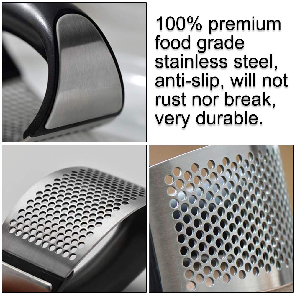 Quiklet Garlic Press Rocker Stainless Steel Ginger Crusher Squeezer and Peeler Kitchen Tool Set (Black)