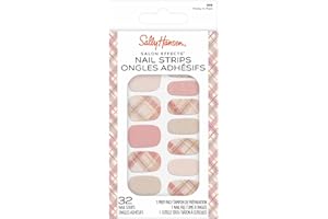 Sally Hansen Salon Effects Nail Strips | No UV Light Needed, No Dry Time, Long-Lasting, Non-Damaging | 32 Nail Strips, 1 Cuticle Stick, Nail File, Prep Pad | Pretty in Plaid
