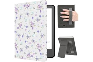 Idocolors Purple Floral Case for 6" Kindle 11th Generation 2024/2022, Slim Foldable Stand Leather Shell Cover with Auto-Wake/