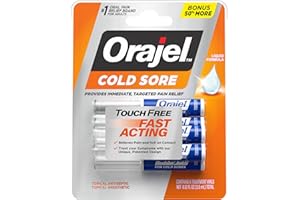 Orajel Touch Free Cold Sore Treatment .12oz, Liquid Formula, Provides Immediate & Targeted Pain Relief, Bonus Size, 6 Applicators.
