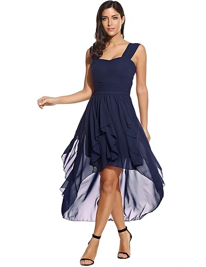 Beyove Damen Chiffonkleid Abendkleid Knielang Elegant Vokuhila Kleid Mit Saum Ballkleid Wickelkleid Sommerkleid Partykleid Co