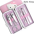 Nail Clipper Travel Set, Hello Kitty 7 in 1 Stainless Steel Professional Nail Cutter Manicure Pedicure & Grooming Kits with Leather Case