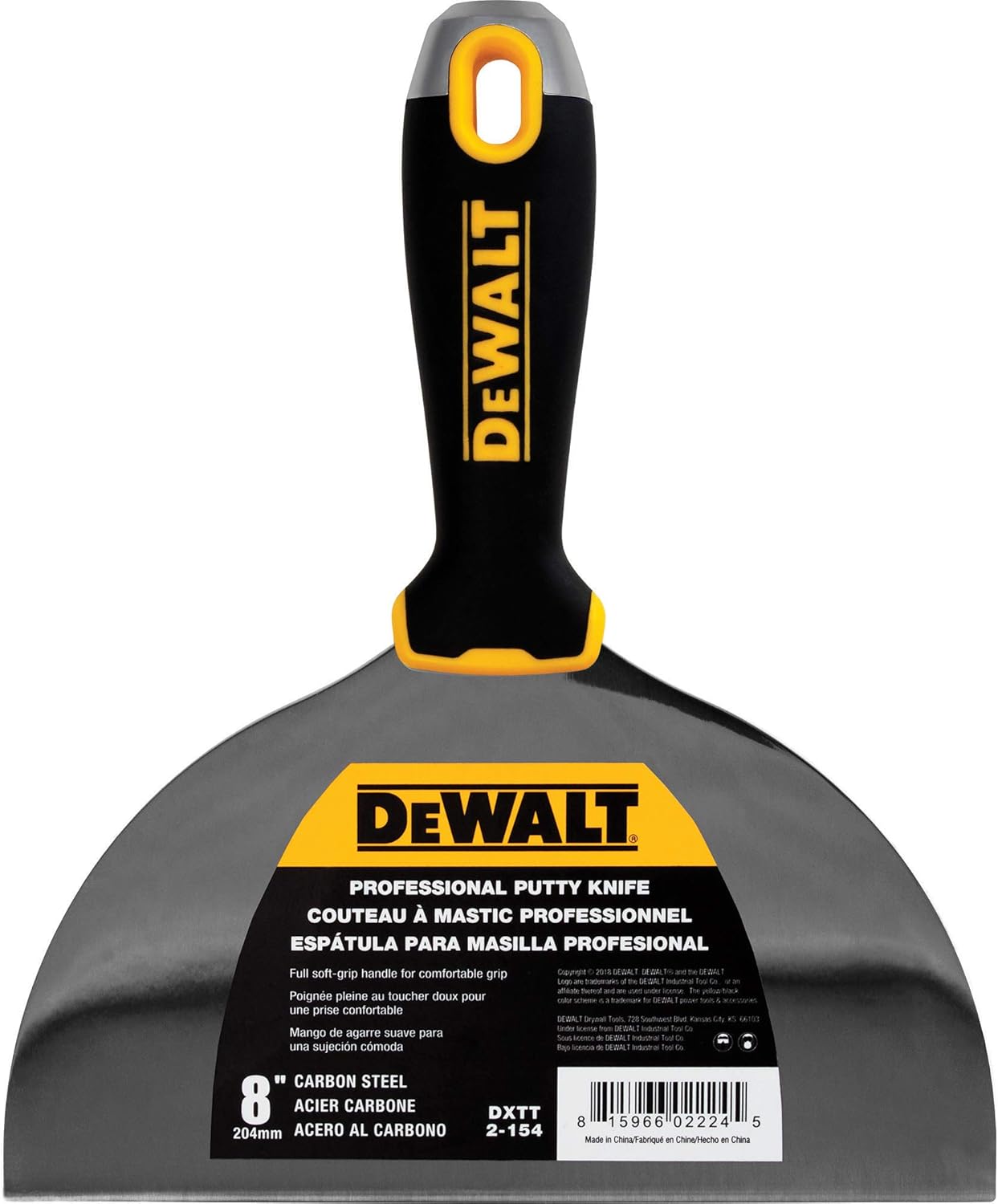 DEWALT 8Inch Putty Knife Carbon Steel w/ Soft Grip Handle DXTT2