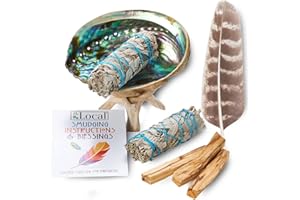 JL LOCAL Smudge Kit - White Sage, Palo Santo, Abalone Shell, Smudging Feather for Healing, Purifying, Meditating & Incense (Essentials Plus)