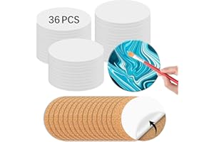 ANPUIMULT 36 PCS Round Ceramic Tiles for Crafts 4x4 inches and self Adhesive Cork mat, unglazed Ceramic Coasters for Crafts ，Use with Alcohol Ink or Acrylic Pouring Make Your Own DIY Coasters