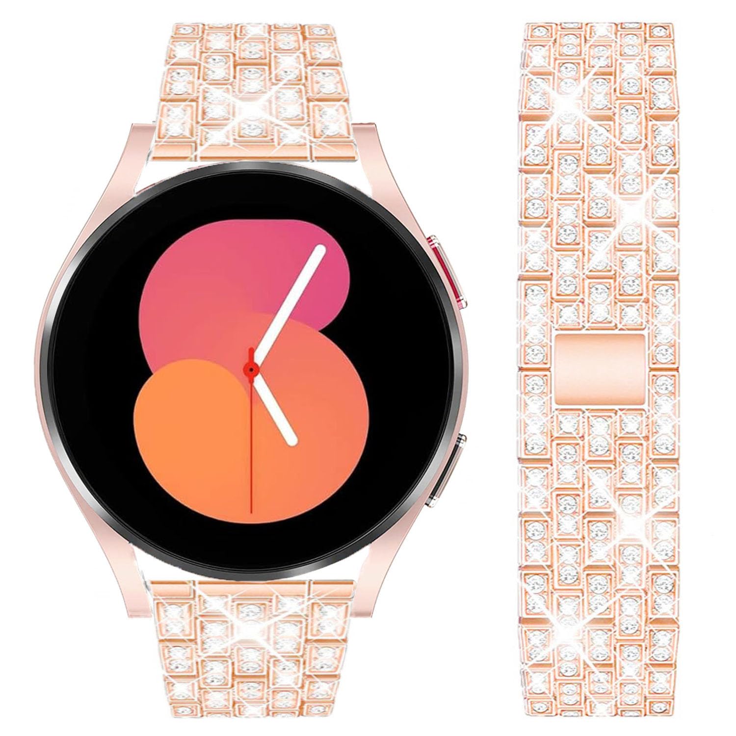 DEALELE Strap Compatible with Samsung Galaxy Watch 7 / FE / 6 / 6 Classic / 5 / 5 Pro / 4 / 4 Classic / 3 41mm, 20mm Bling Diamond Metal Replacement Bands for Huawei GT3 42mm Women Men, Rose gold