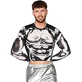 WDIRARA Men's 3D Body Print Crop Top Long Sleeve Muscle T Shirt Party Club Rave Clothes