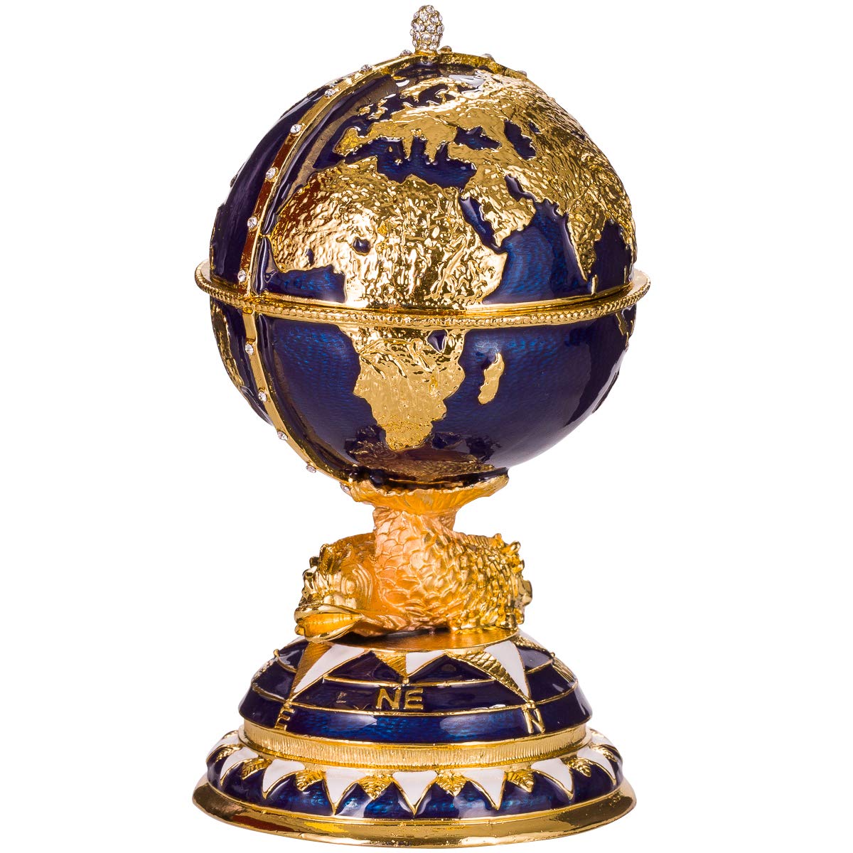 danila-souvenirs Glamorous Style Easter Egg Trinket Jewel Box Globe with Sailing Ship 14,5 cm blue