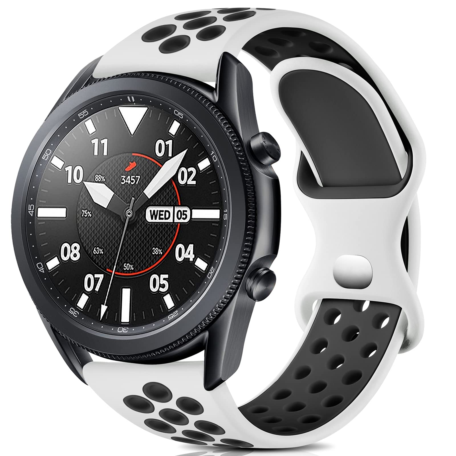Easuny Sport Band Compatible for Samsung Galaxy Watch 3 45mm/Galaxy Watch 46mm /Gear S3 Frontier,22mm Quick Release Silicone Breathable Watch Strap Accessories, White/Black S