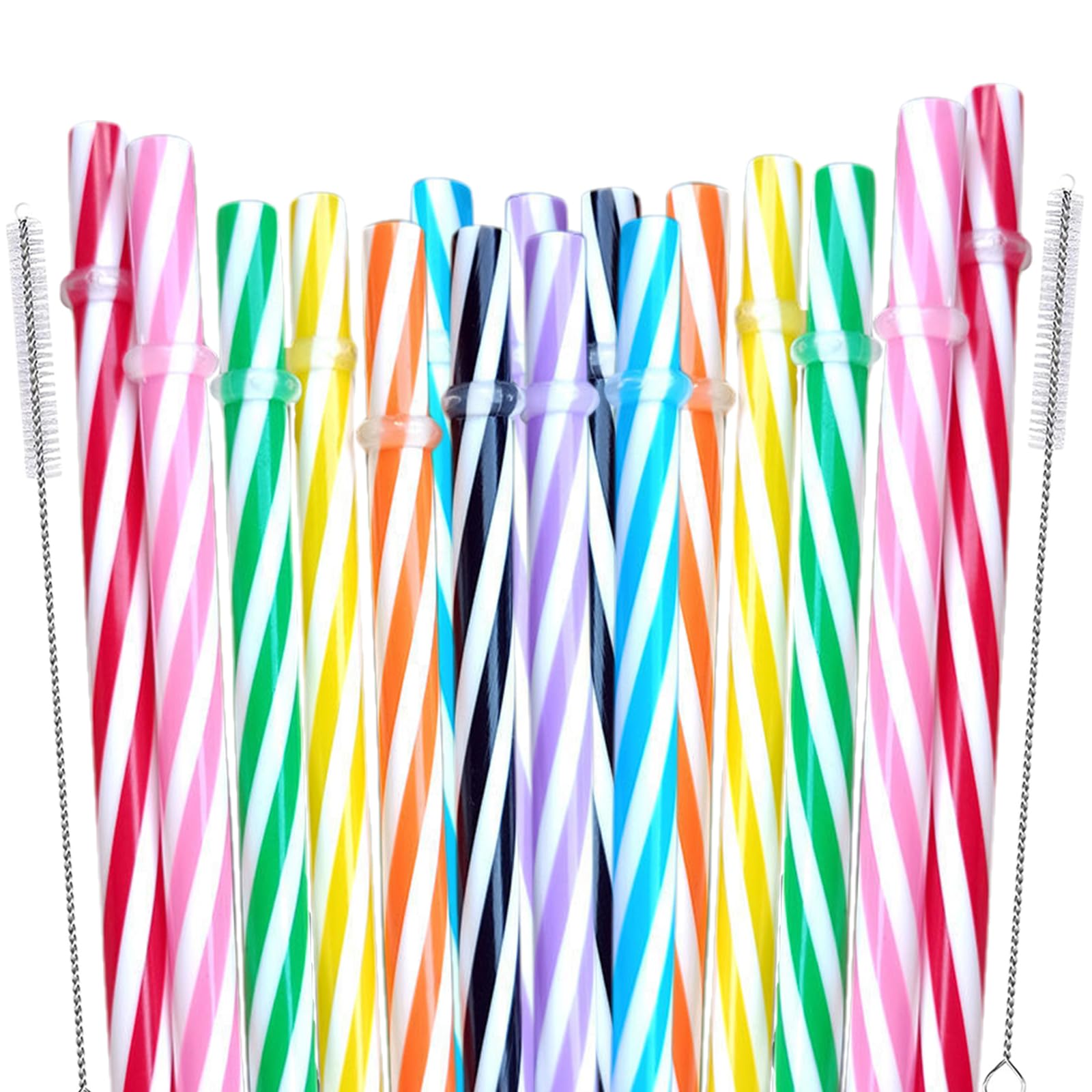 MAEXUS Colourful Plastic Straws, 23 cm, Pack of 48: Reusable Plastic Straws with Cleaning Brush, Drinking Tubes for Daily Use