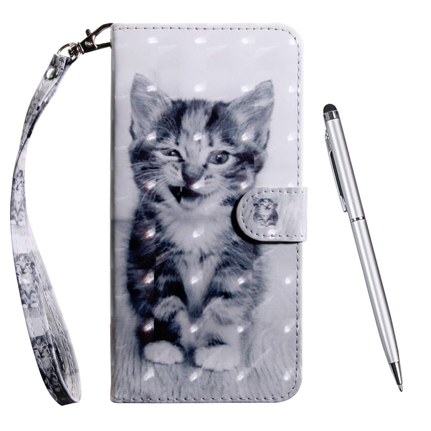 TOUCASA Compatible with Galaxy A52 5G Case, [3D Glitter] Bookstyle Wallet Case Retro Premium PU Leather Shockproof Flip Magnetic Kickstand Card Slots Folio Protection Case (Cat)
