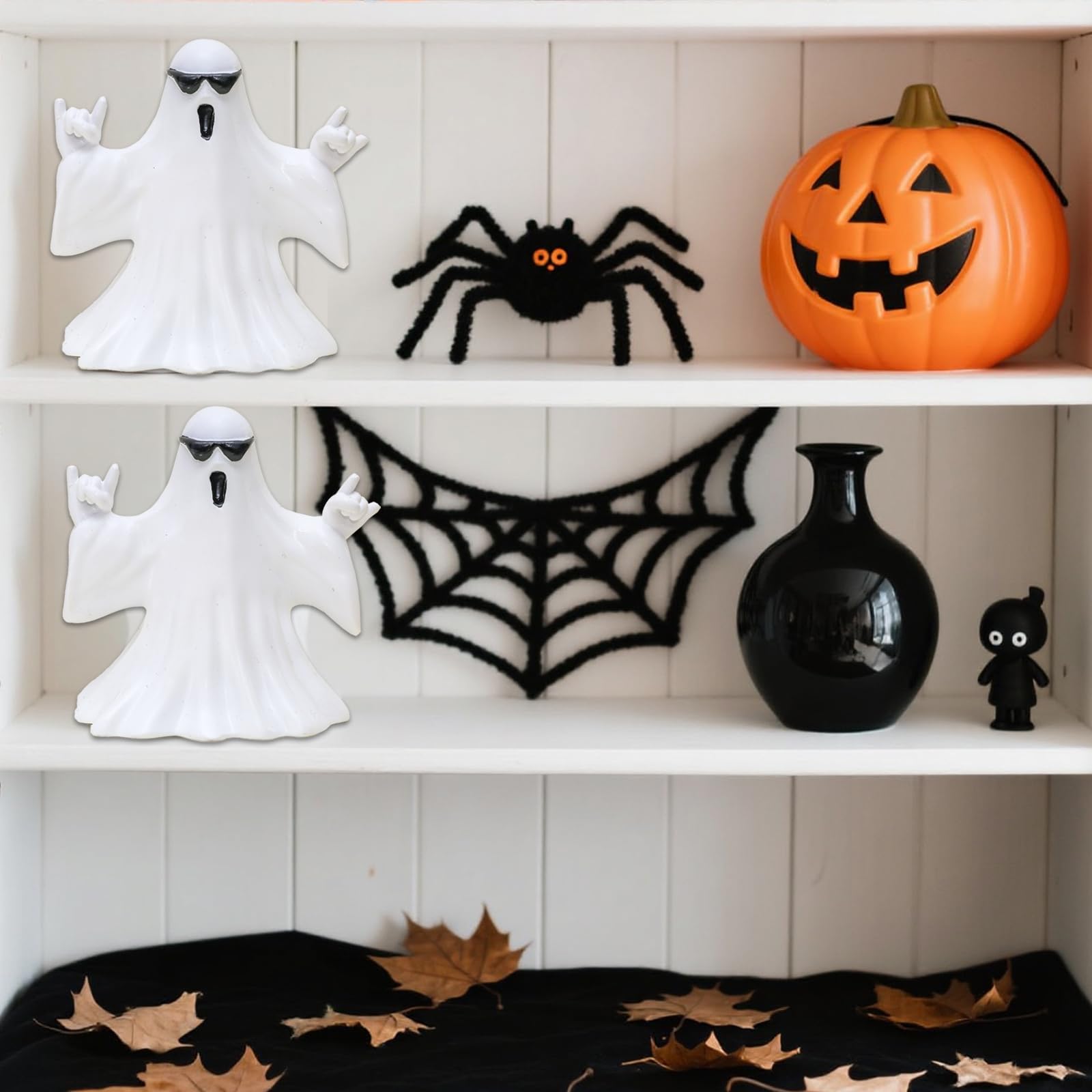 Halloween Ghost Figurine - Spooky Resin Ghost Statue, Cute Finger Spooky Decor for Halloween Decorations, Porch and Indoor Spooky Home Decor, Ghost with Glasses