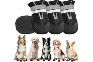 4 Pieces Dog Boots Paw Protector,Waterproof Dog Shoes with Reflective Straps,Adjustable Washable Non-Slip Dog Shoes,Dog Boots