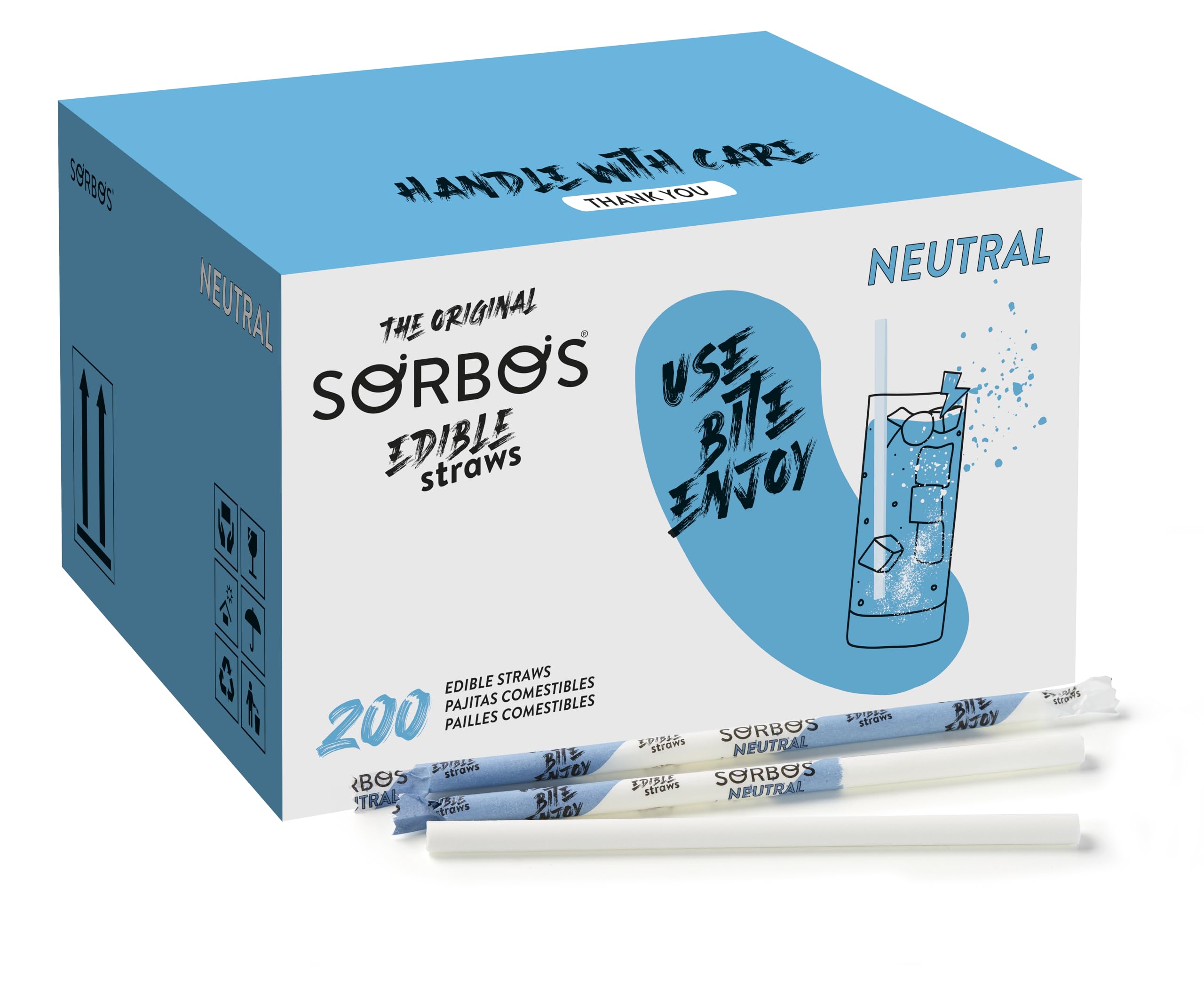 Photo 1 of Sorbos Edible Straws, Neutral Flavor, Individually Packaged, No Plastic, No Allergens, No Gluten, No PFAS, 100 Percent Biodegradable, 7.4 Inches Long (Pack of 200)