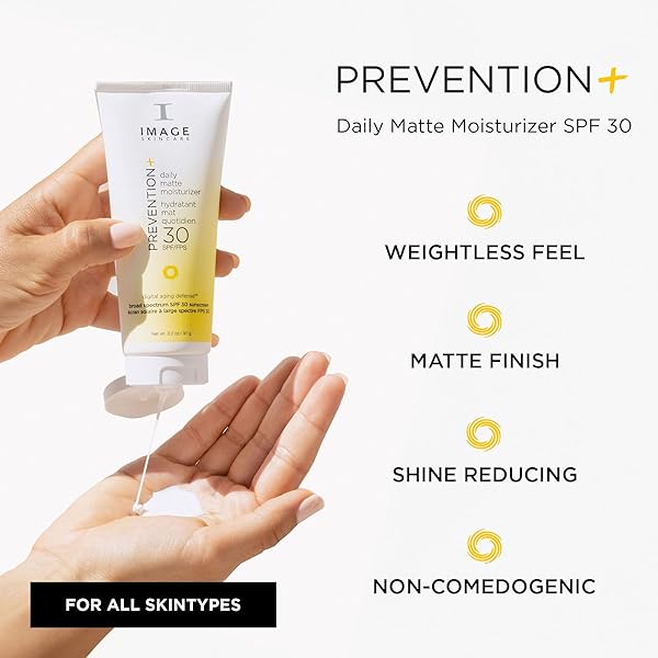 IMAGE SKINCARE, PREVENTION+ DAILY MATTE MOISTURIZER SPF 30, ZINC OXIDE MATTIFYING FACE SUNSCREEN LOTION, AMAZON EXCLUSIVE, 3.2 OZ
