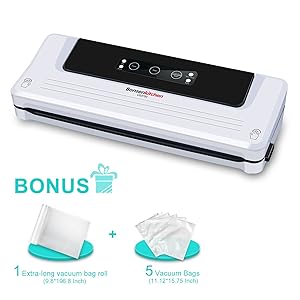 Bonsenkitchen Automatic Vacuum Food Sealer Machine for Sous Vide Cooking and Food Saver|Dry & Moist Food Modes| Bonuse with Vacuum Bags & Roll