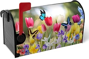Dacawin Spring Tulip Mailbox Covers Magnetic Oversized Spring Flowers Mailbox Wraps Large Size 25.5" X 21" Summer Butterfly Floral Resistant Post Letter Box Cover for Garden Yard Home Outdoor Decor