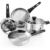 Meythway 𝐔𝐏𝐆𝐑𝐀𝐃𝐄 Stainless Steel Pots and Pans Set Non Toxic, 6PCs Kitchen Cookware Sets with Stay-Cool Handles, Non-Stick, Dishwasher Safe&Compatible with All Stovetops(Gas,Electric&Induction)