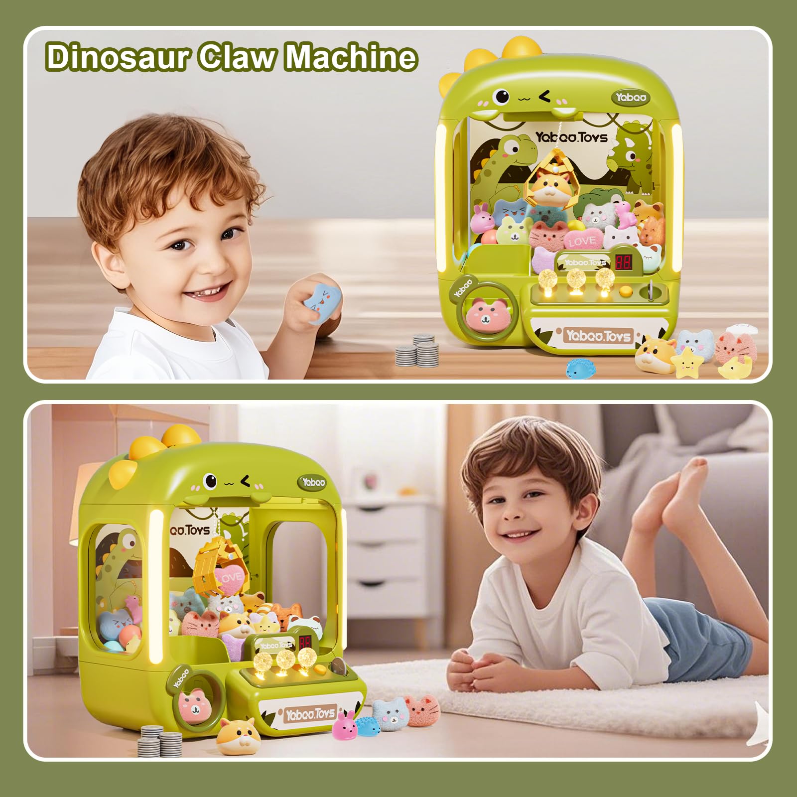 Vanvimen 64 PCS Large Claw Machine for Kids Dinosaur,Vending Machine Toys with Sound Lights,Candy and Prize Electronic Dispenser Game Ages 3-4 4-8,Birthday Party Gift for 3 4 5 6 Year Old Boys Girls