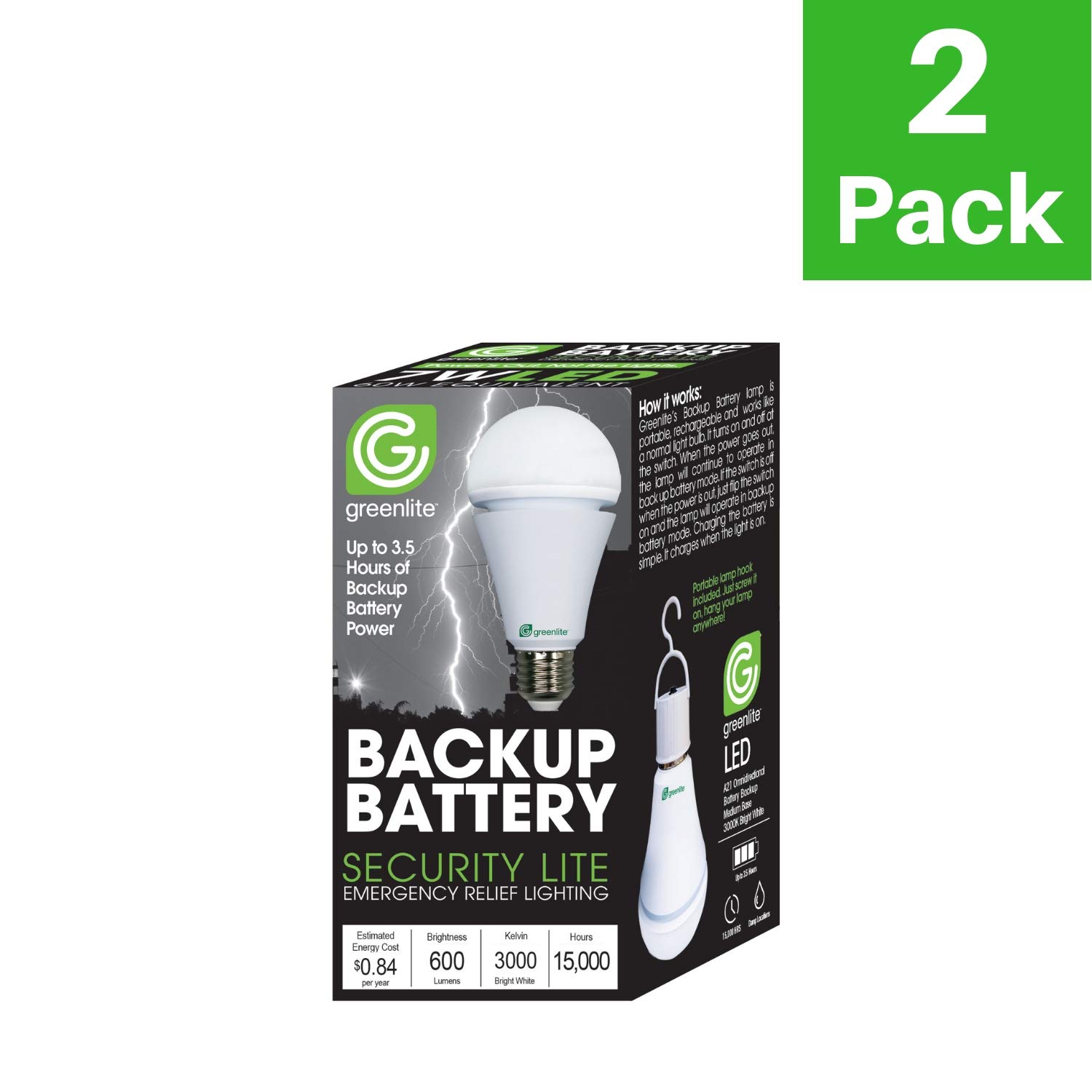 LED 7W A21 Backup Battery Light Bulb, Rechargeable Emergency and