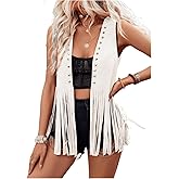 Women Plus Size Western Fringe Vest 60s 70s Hippie Faux Suede Cowboy Cowgirl Vest Sleeveless Open Front Jacket