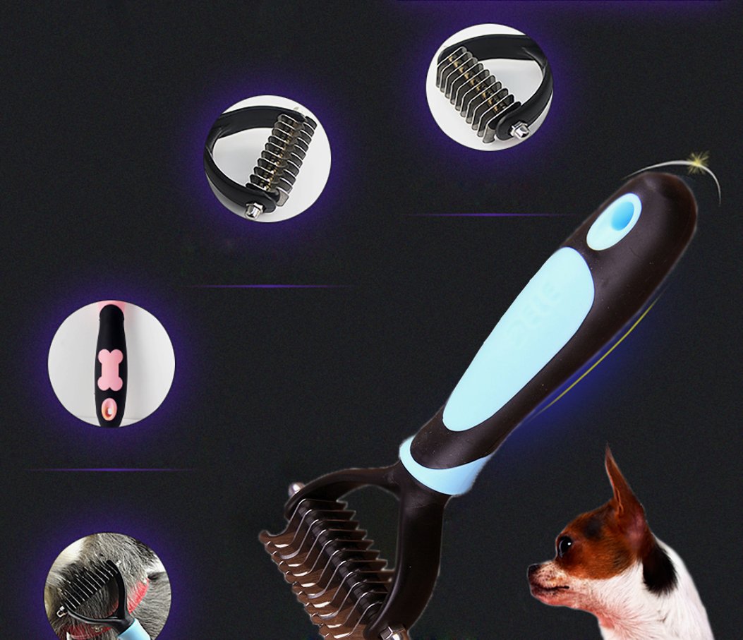 Pevor Dog Grooming - Stainless Double Use Easy Open Pet Hair, Dog Hair Combs Rake Accessories for All Breeds Cat & Dog with Medium and Long Hair Coats