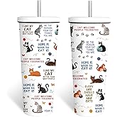 FAIVHSO Cat Gifts for Women, 24 oz Insulated Tumbler with Lid and Straw, Stainless Steel Water Bottle, Coffee Cups Travel Mug for Her Cat Lovers(1PCS)