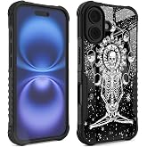 POCOOA Compatible with iPhone 16 Case Gothic Skull Skeleton Goth Design, Full Body Shockproof Anti-Scratch Tough Hard PC Back TPU Bumper Drop Protection iPhone 16 Case for Men Women