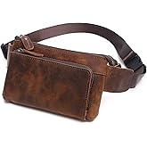 Vintage Leather Waist Bag Fanny Pack for Men Women Hip Bum Bag with Adjustable Strap for Outdoors Workout Traveling Casual Running Hiking Cycling Deep Brown