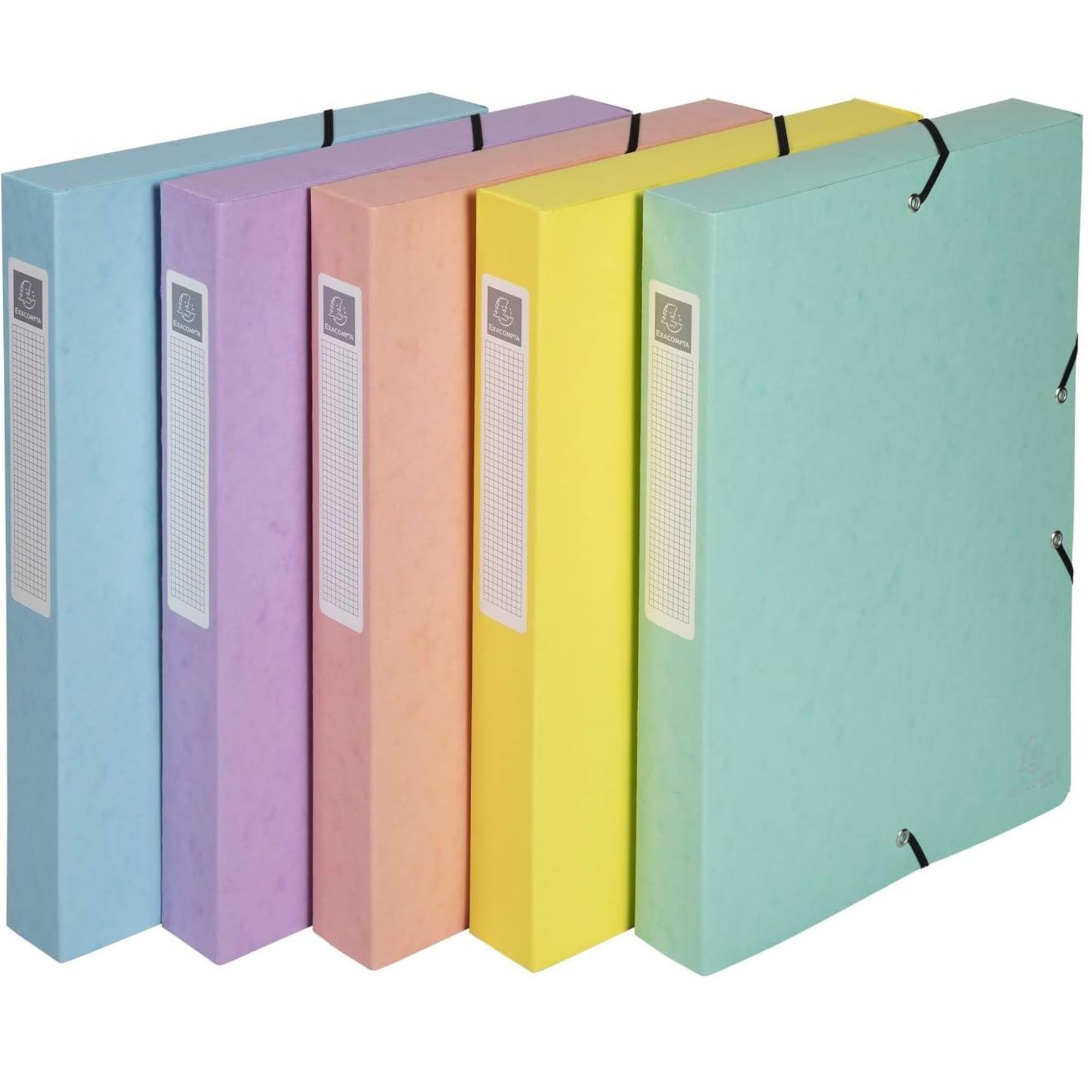 Exacompta - Ref 59560E - Aquarel Collection - Elasticated Filing Boxes - 240 x 320mm in Size, 40mm Spine, Holds Approx. 400 Sheets - Assorted Pastel Colours (1 item)