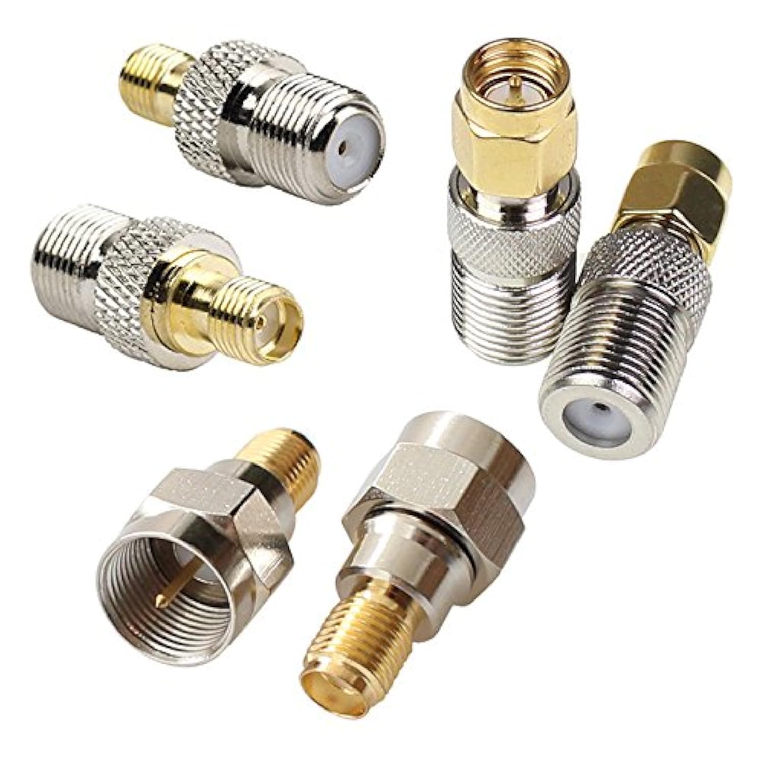 Photo 1 of exgoofit F Type to SMA Male Female Coax Connector Coaxial Adapter 2 Sets 6 Pcs