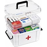 15QT Clear Medicine Organizer Box with Handle, Medicine Box for College Dorm Student, Plastic First Aid Organizer, Thickened Medical Boxes, Multipurpose Med Boxes for Home, White