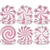 48Pcs Christmas Peppermint Candy Party Supplies Pink White Striped Candy Paper Plates 7" Xmas Dessert Plates Sweet Candyland Holiday Decorations for Kids Birthday Baby Shower Favors Serves 48 Guests