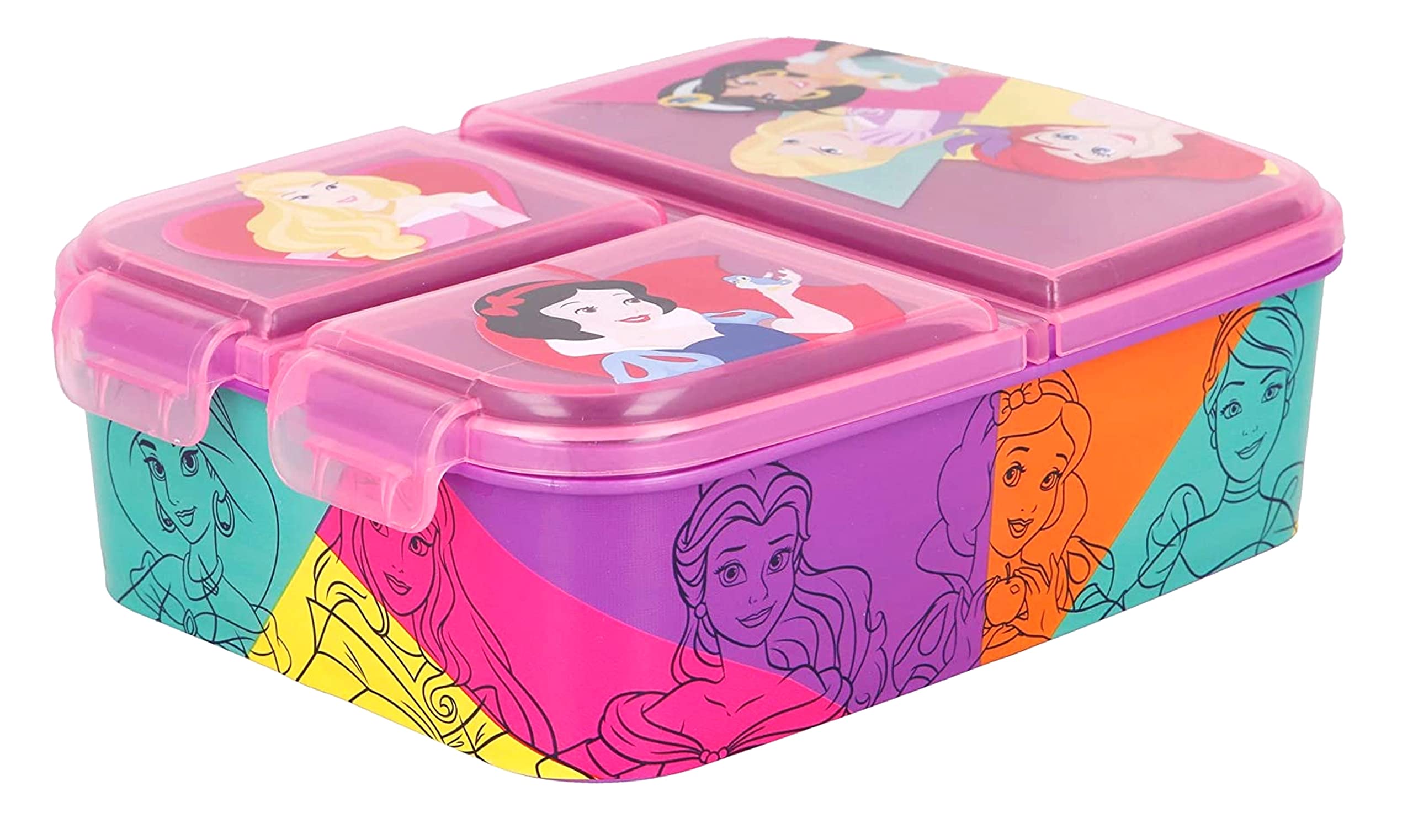 Theonoi Children's Lunch Box With Compartments and Dividers - Nursery Sandwich Box Made of BPA-Free Plastic (Princess)