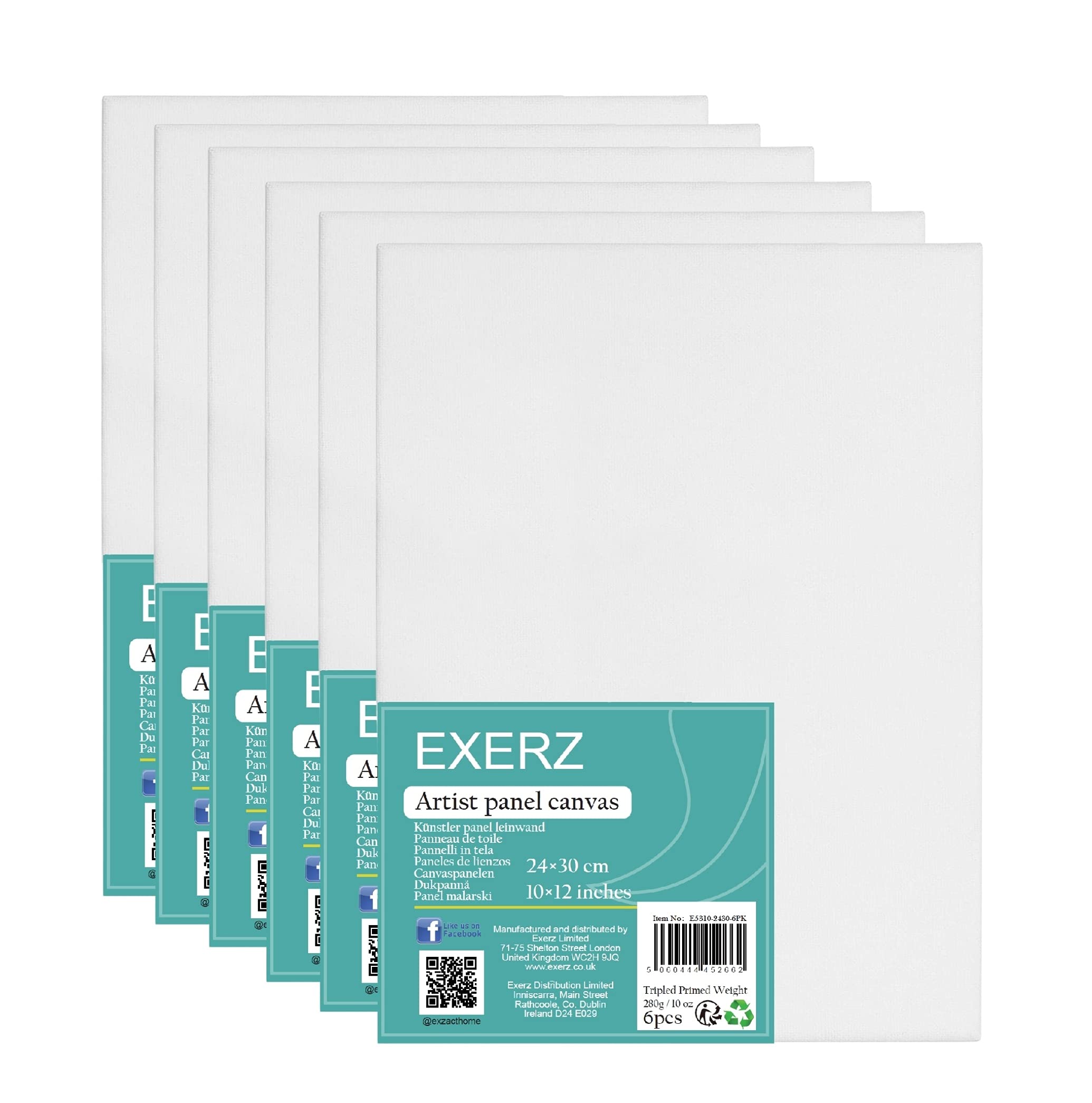 Exerz 24x30cm Canvas Panel 3mm 6pcs 280gsm 100% Cotton/Blank Artist Canvas Board/Triple Primed/Acid Free/Medium Grain - Oil & Acrylic