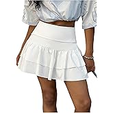 SHENHE Girl's Ruffle Mini Skirt Tiered Layered High Waist Cute A Line Flare Skirt