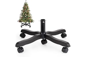 GuuG Christmas Tree Stand Base: Rolling Christmas Tree Stand for Artificial Fake Tree Xmas Tree Stand with Wheels Holder Replacement up to 6ft, Fits 1.4 Inchs Tree Pole, 23" Tree Foot Diameter (Black)