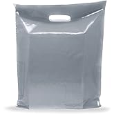 Silver Merchandise Plastic Shopping Bags - 100 Pack 9" x 12" with 2 mil Thick - Die Cut Handles - Perfect for Retail, Party Favors, Birthdays, Goodie Bags - Color Silver - Recyclable