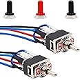 mxuteuk 2 Pcs Latching Toggle Switch 3 Position 6 Pin Reversing Polarity DC Control Double Pole Double Throw Spade Plug with Waterproof Boot Cap and Wires