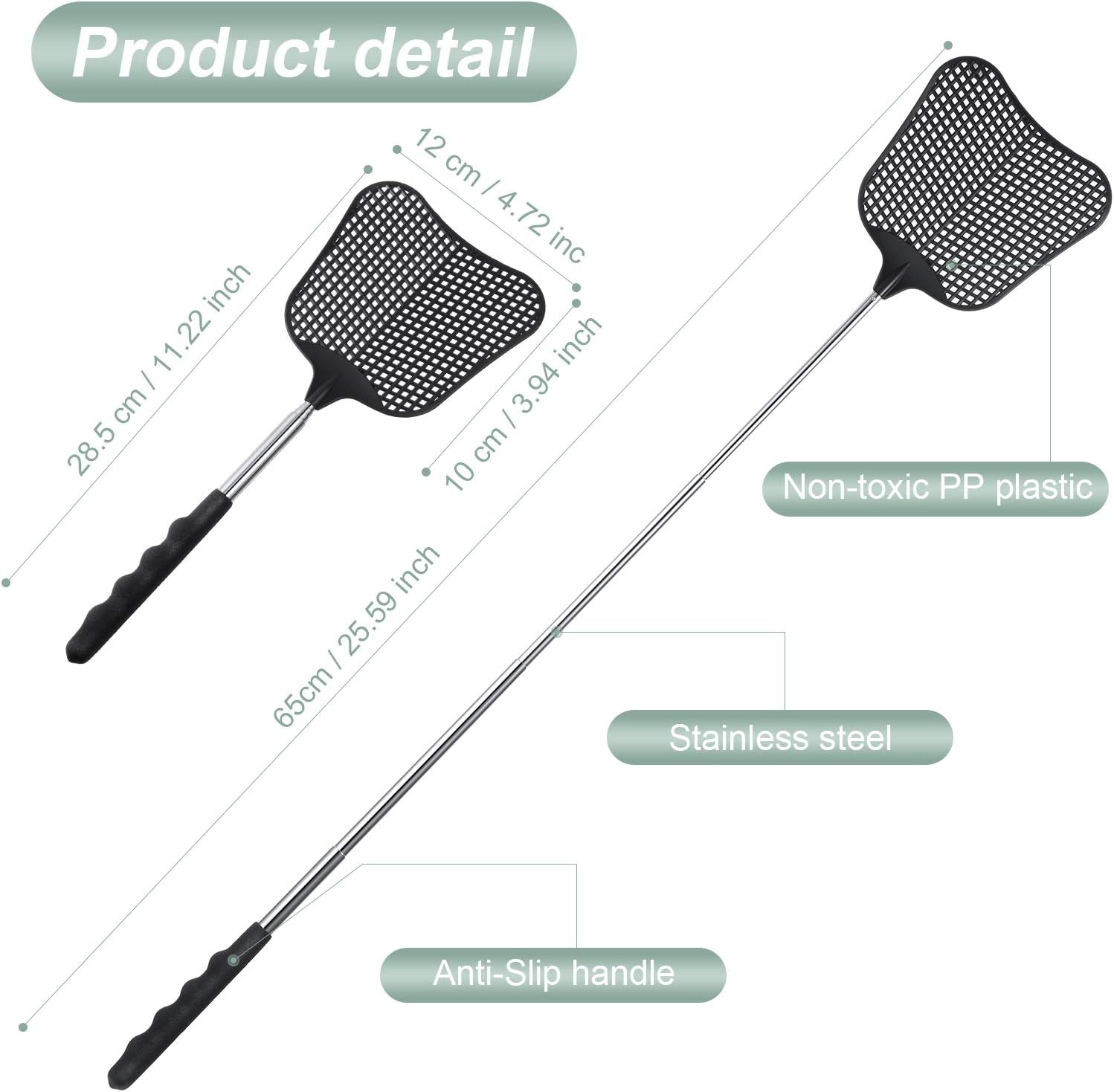 4 Pieces Plastic Fly Swatters Telescopic Handle Swatters Black Fly Swatters with Stainless Steel Handle for Indoor Outdoor Classroom Home Office: Garden & Outdoor