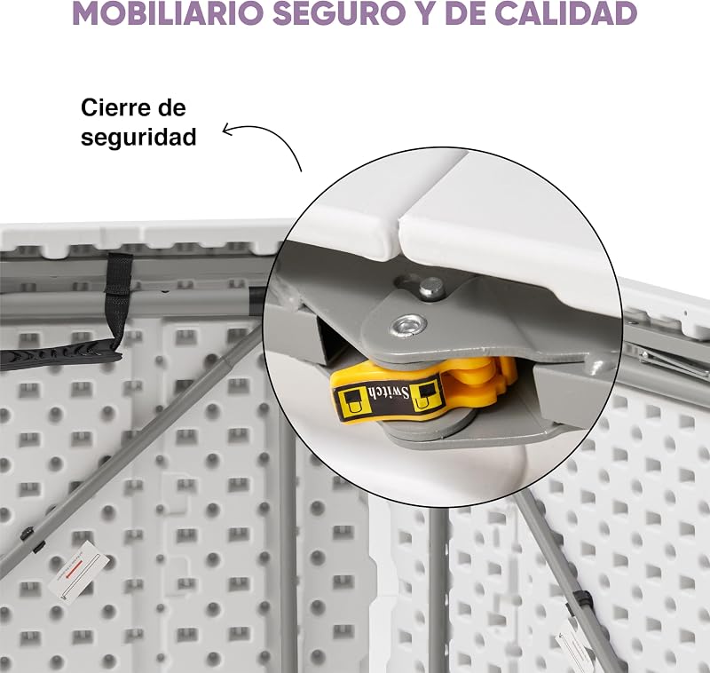 - Mesa Plegable Portátil Multifuncional, 122x60x58/74/90cm, Blanco