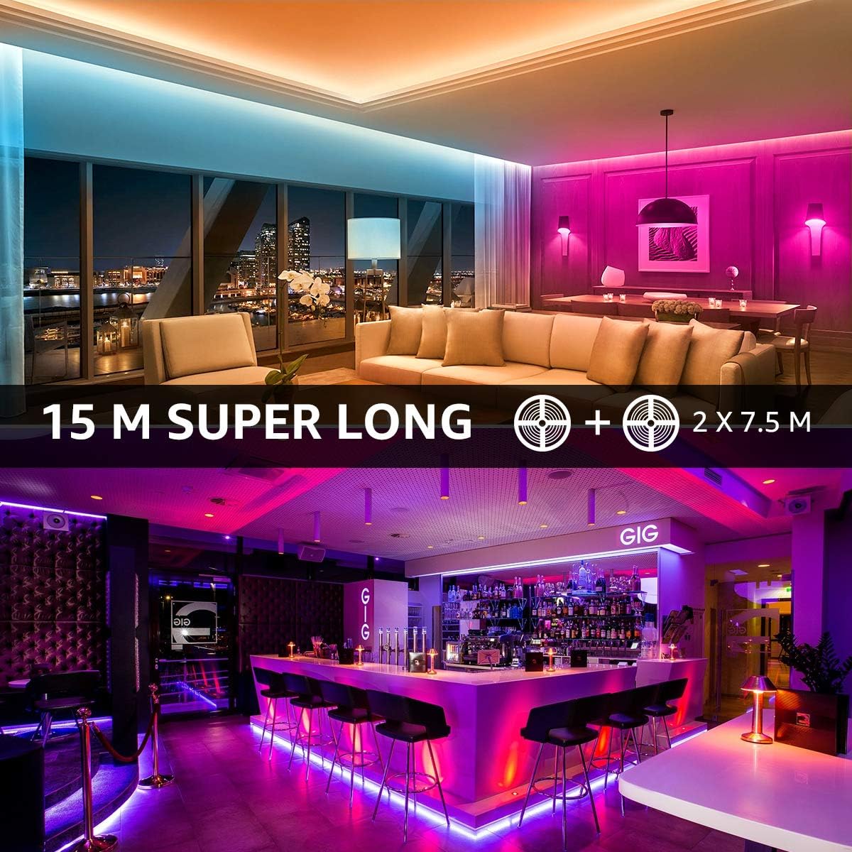 Online Discount Lepro 15m Led Strip Lights With Remote 5050 Rgb Colour Changing Plug And Play Stick On Led Light For Bedroom Kitchen Bar Decoration 2 X 7 5 Metres Lighting The Best Online